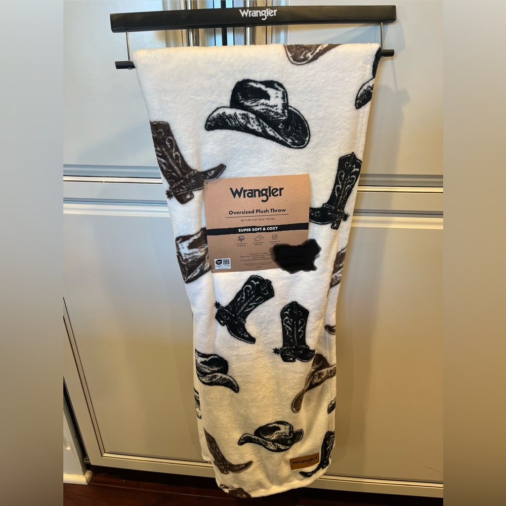 Wrangler Black and Brown Cowboy Hat Boots Throw Blanket